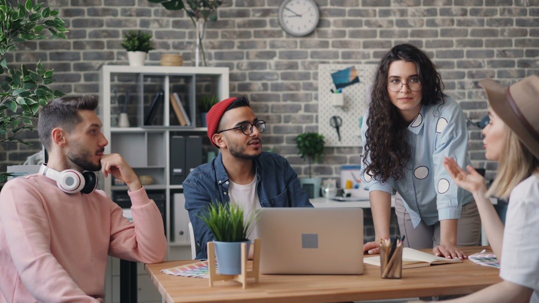 group of friends discussing online trends