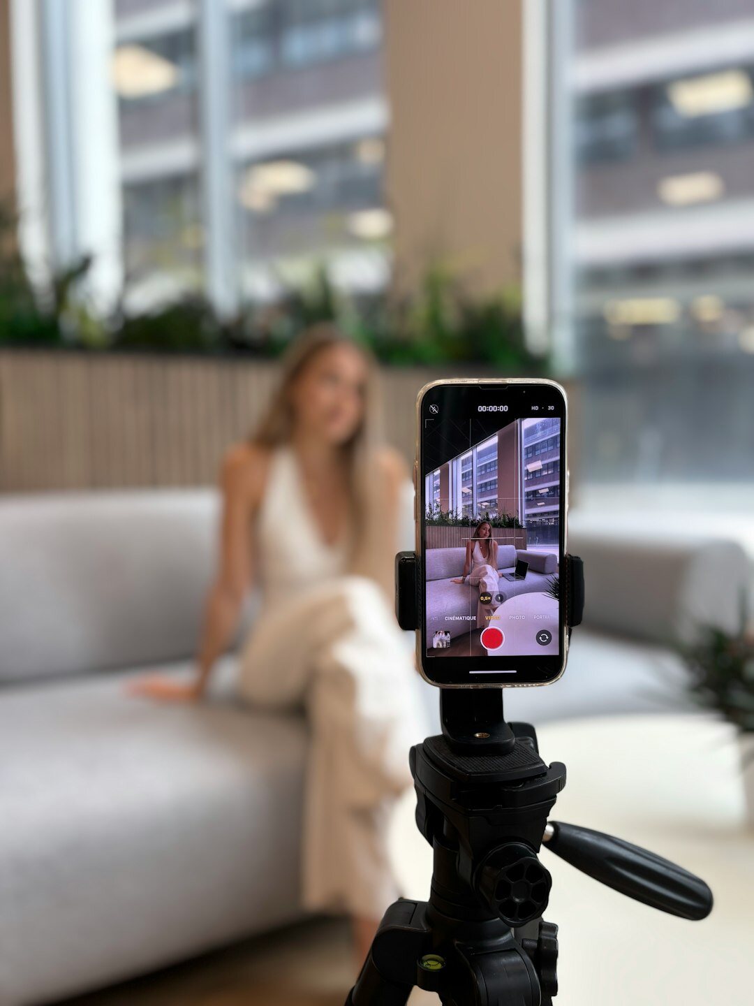 influencer recording video on phone
